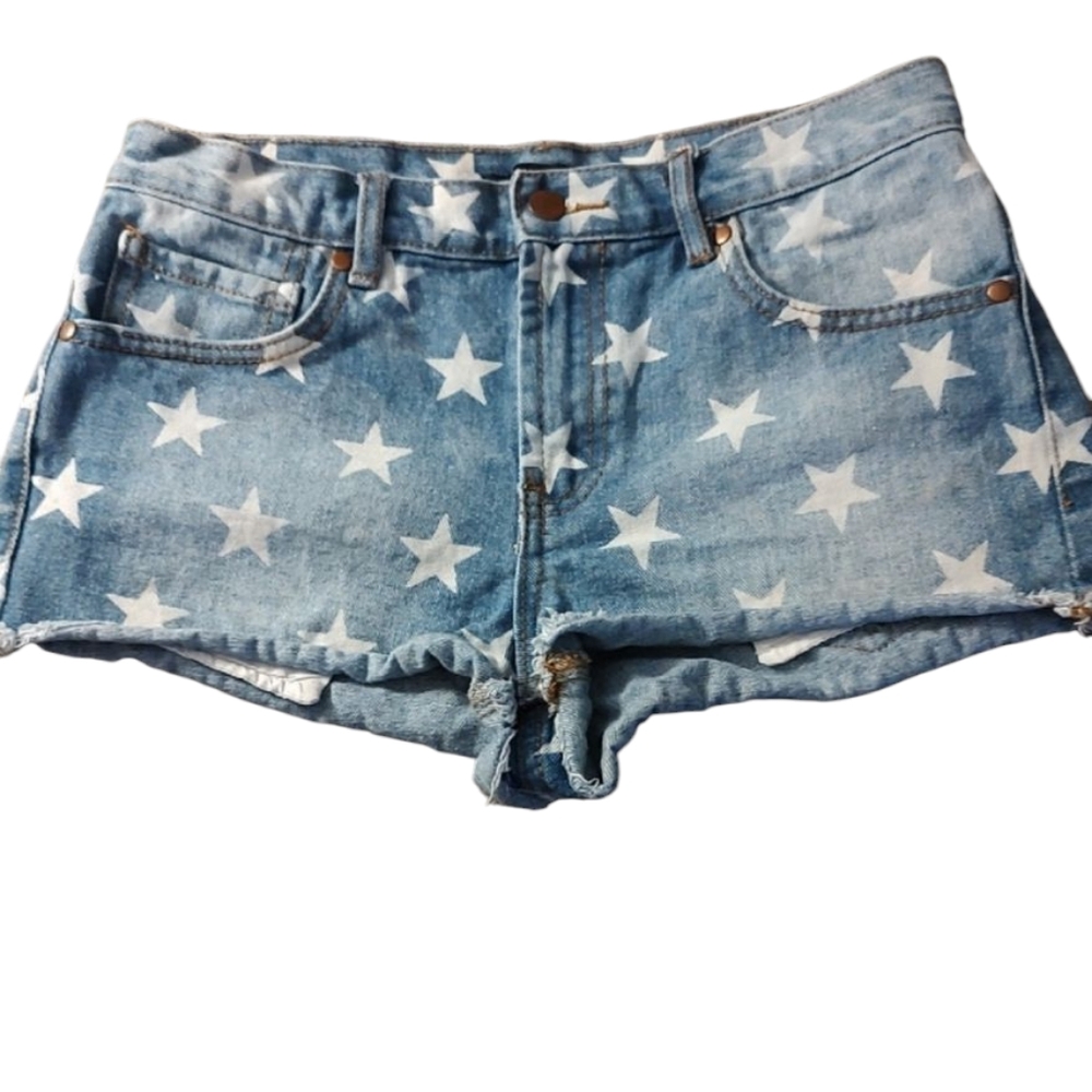 Forever 21 Blue Star-Patterned Jean Shorts Sz 27 Patriotic